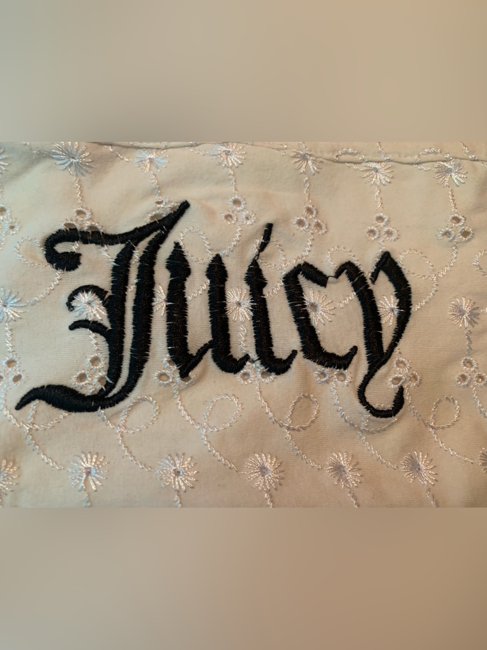 Rare Y2K Juicy Couture Off-White High Waist Bikini with Black “Juicy” on Bottom